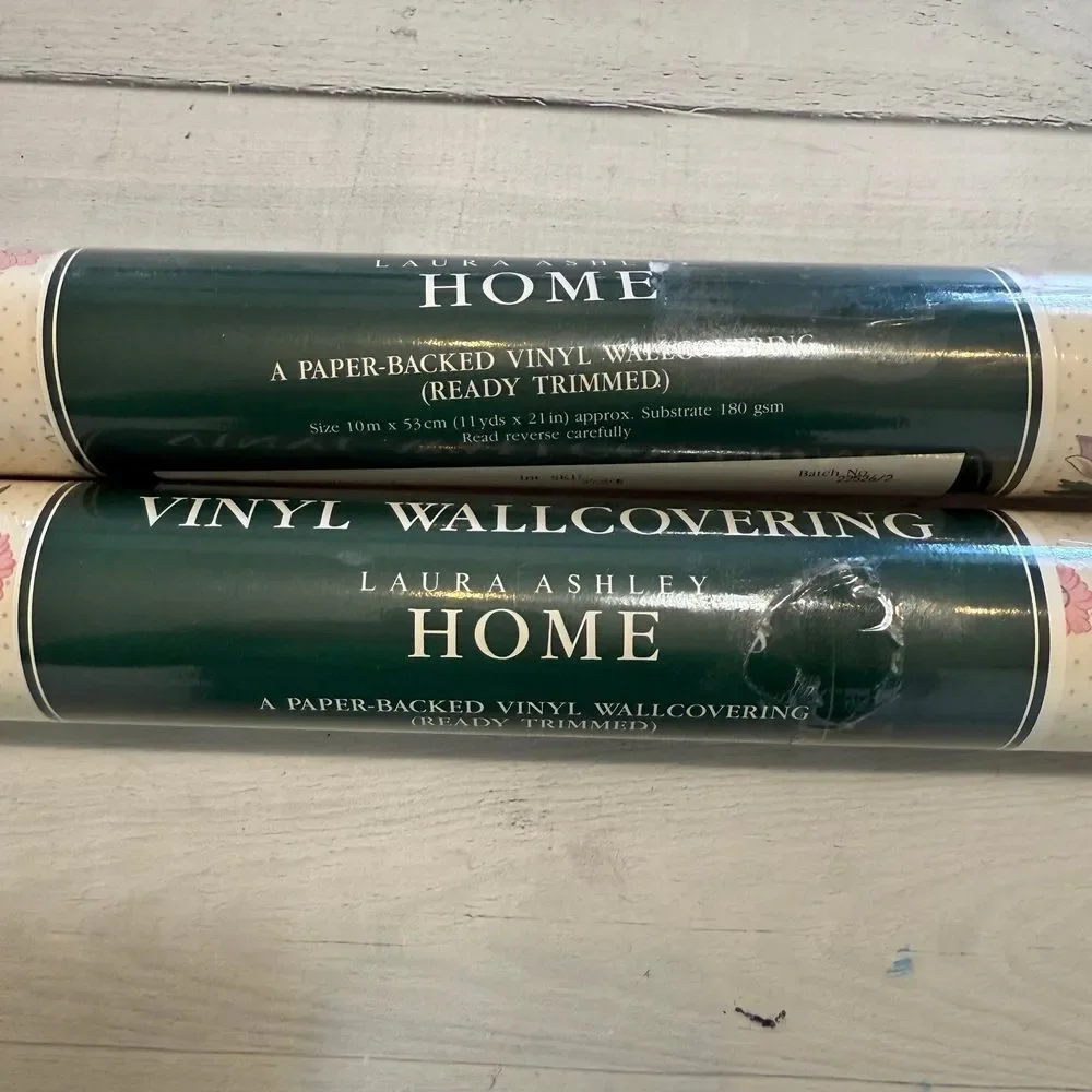 Laura Ashley vintage vinyl‎ wallcovering floral with polka dots 2 rolls unopened